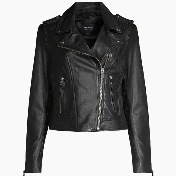 Lamarque Black Leather Biker Jacket - Picture 1 of 5